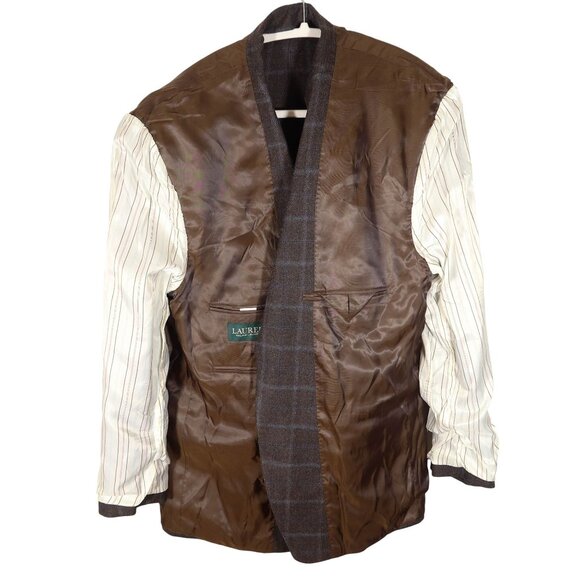 LAUREN RALPH LAUREN 100% Wool Plaid 2 Button Blazer 44R Charcoal Blue Preppy - Picture 8 of 11